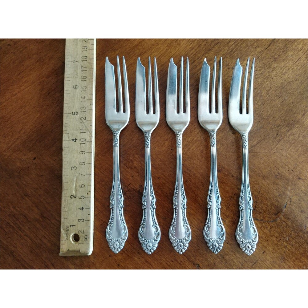 5x Antique Wm A Rogers A10 CARLTON 1898 Silverplate Cake Pastry Pie Fork 6.8"
